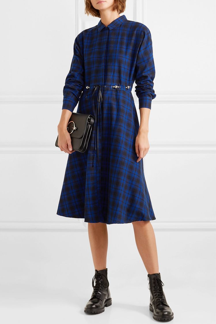 Maje Belted Checked Cotton-Flannel Midi Dress