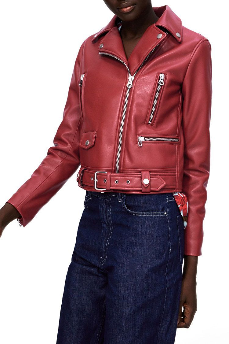 zara man red leather jacket