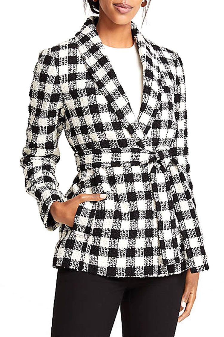 Ann Taylor Checked Belted Jacket