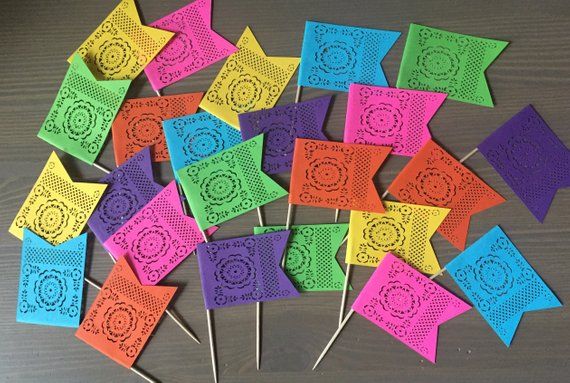 CelebrationBee Papel Picado Cupcake and Treat Toppers Fiesta Decorations
