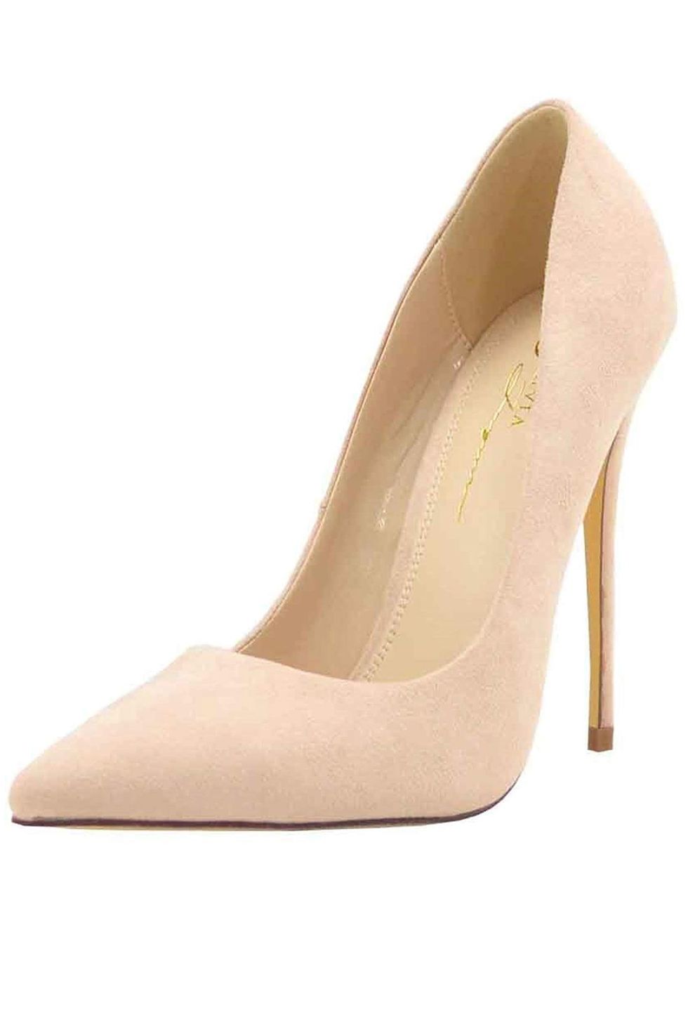 Olivia Jaymes Women's Dress Pump | Pointy Toe Curved Vamp | Slimmed-Down Stiletto Thin Heel Slip-on Pumps (9, Nude)