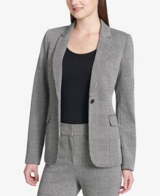 Plaid One-Button Blazer