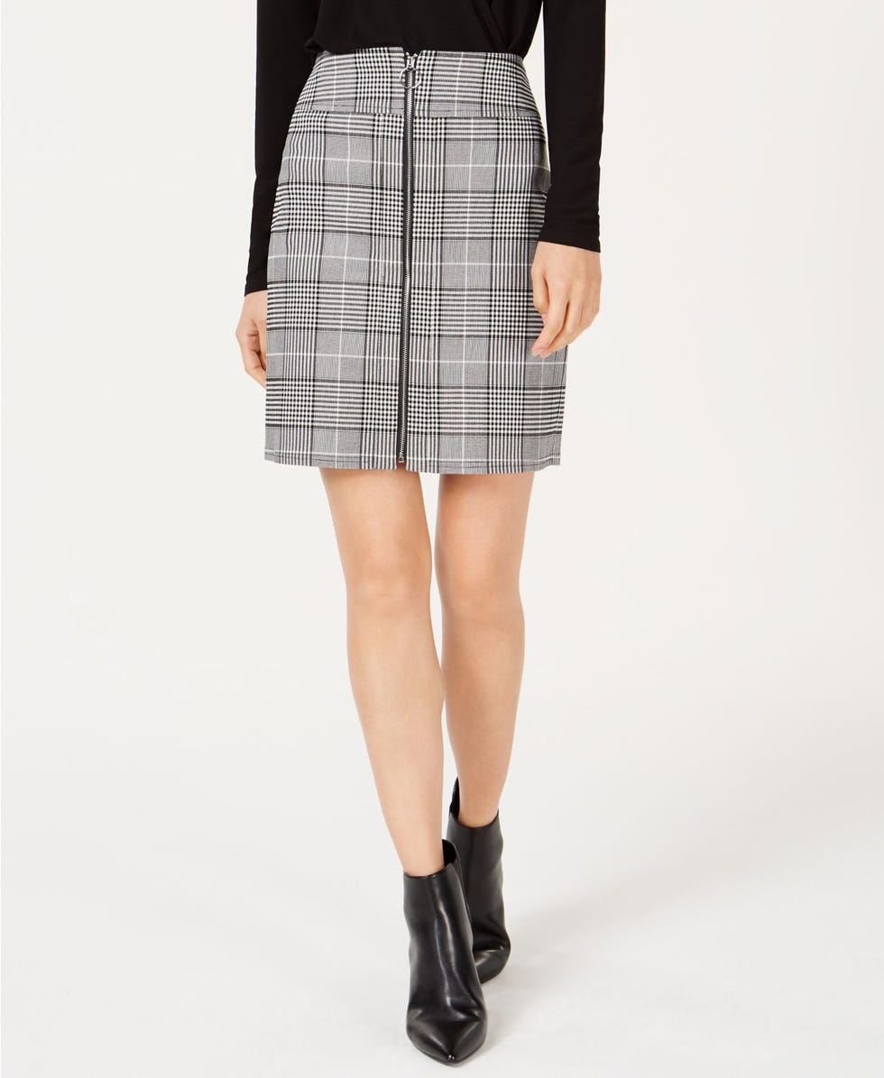 Plaid Zip-Front Skirt