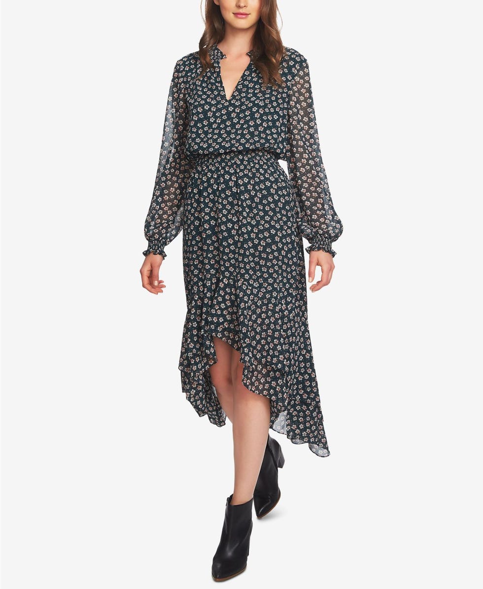 High-Low Flounce Blouson Dress