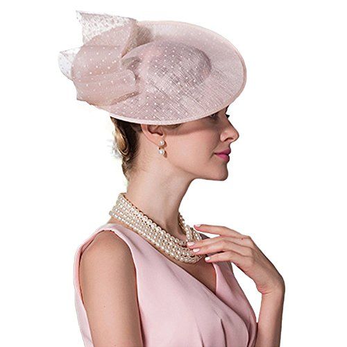 Womens Vintage Derby Fascinator Hat Elegant Royal Wedding Sinamay Hats Cocktail Tea Party Cap Pink
