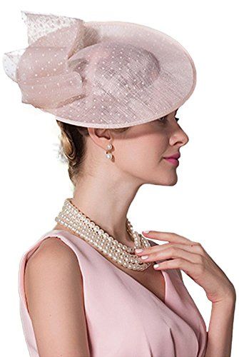 Womens Vintage Derby Fascinator Hat Elegant Royal Wedding Sinamay Hats Cocktail Tea Party Cap Pink