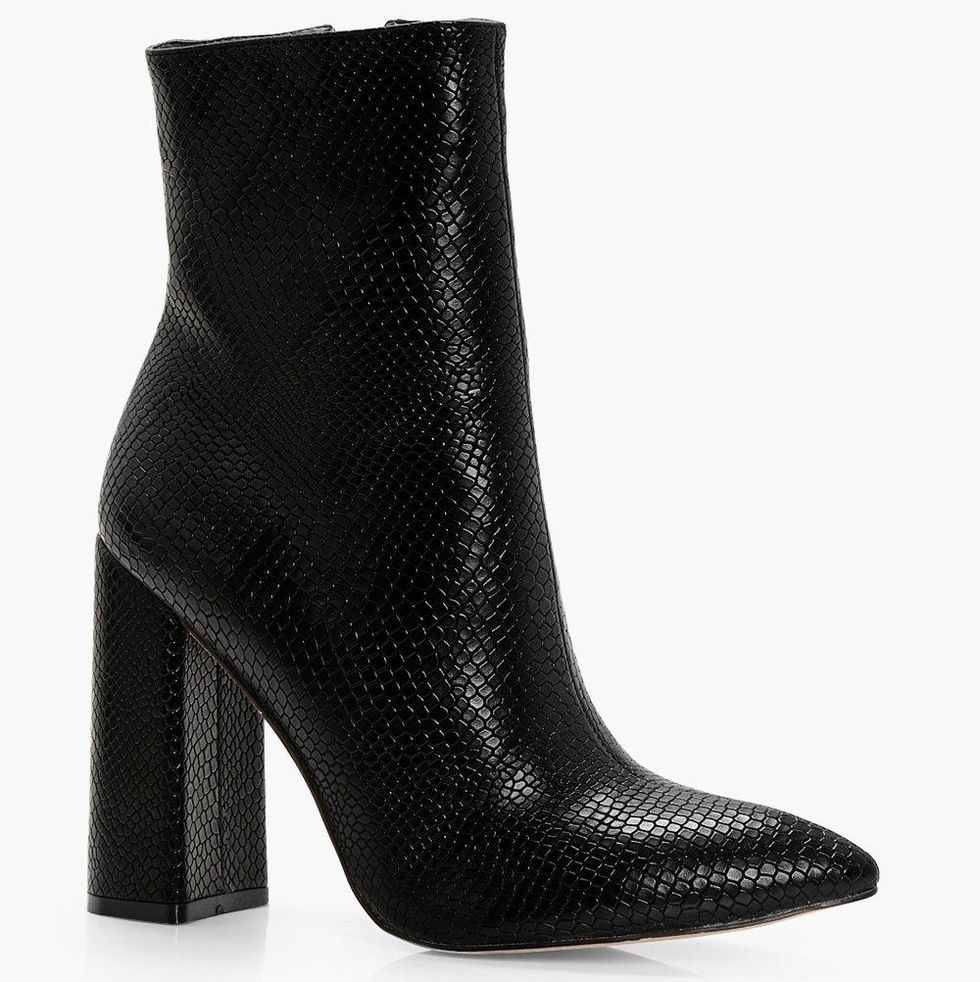 Boohoo Snake Detail Pointed Sock Boots