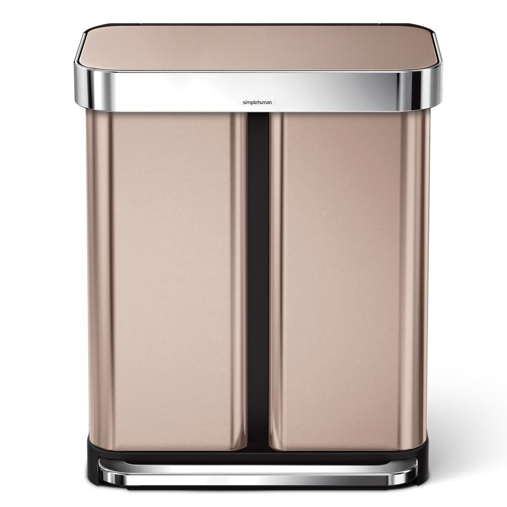 Simplehuman 15.32 Gallon Dual Compartment Rose-Gold Stainless Steel Step Trash Can