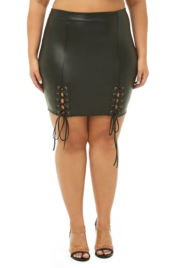 Faux-Leather Lace-Up Skirt