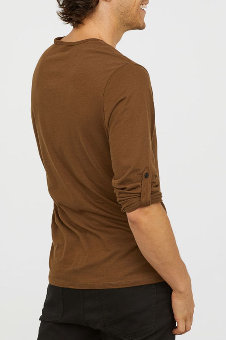 H&M Dark Brown Cotton Jersey Henley Shirt