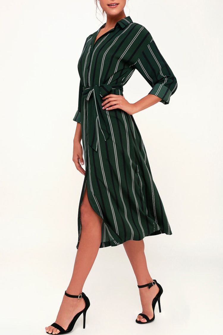 black and green striped dress