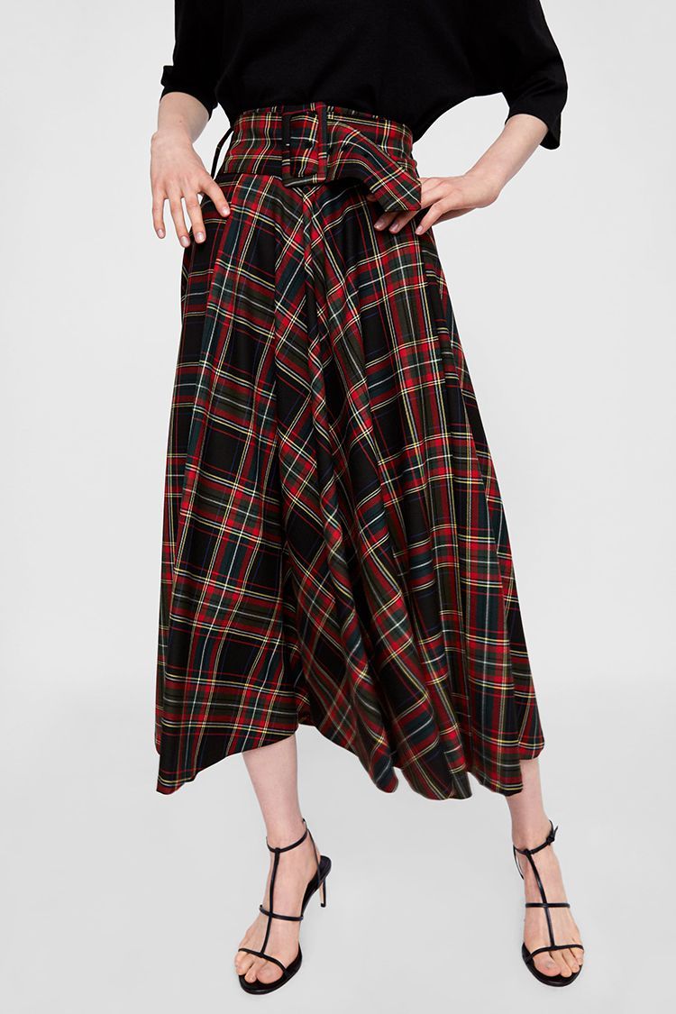 Zara Plaid Midi Skirt