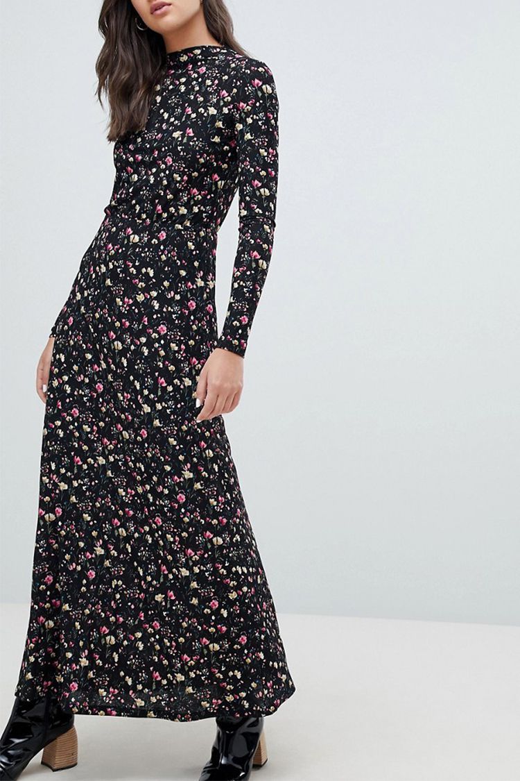 JDY Floral-Print High-Neck Maxi Dress