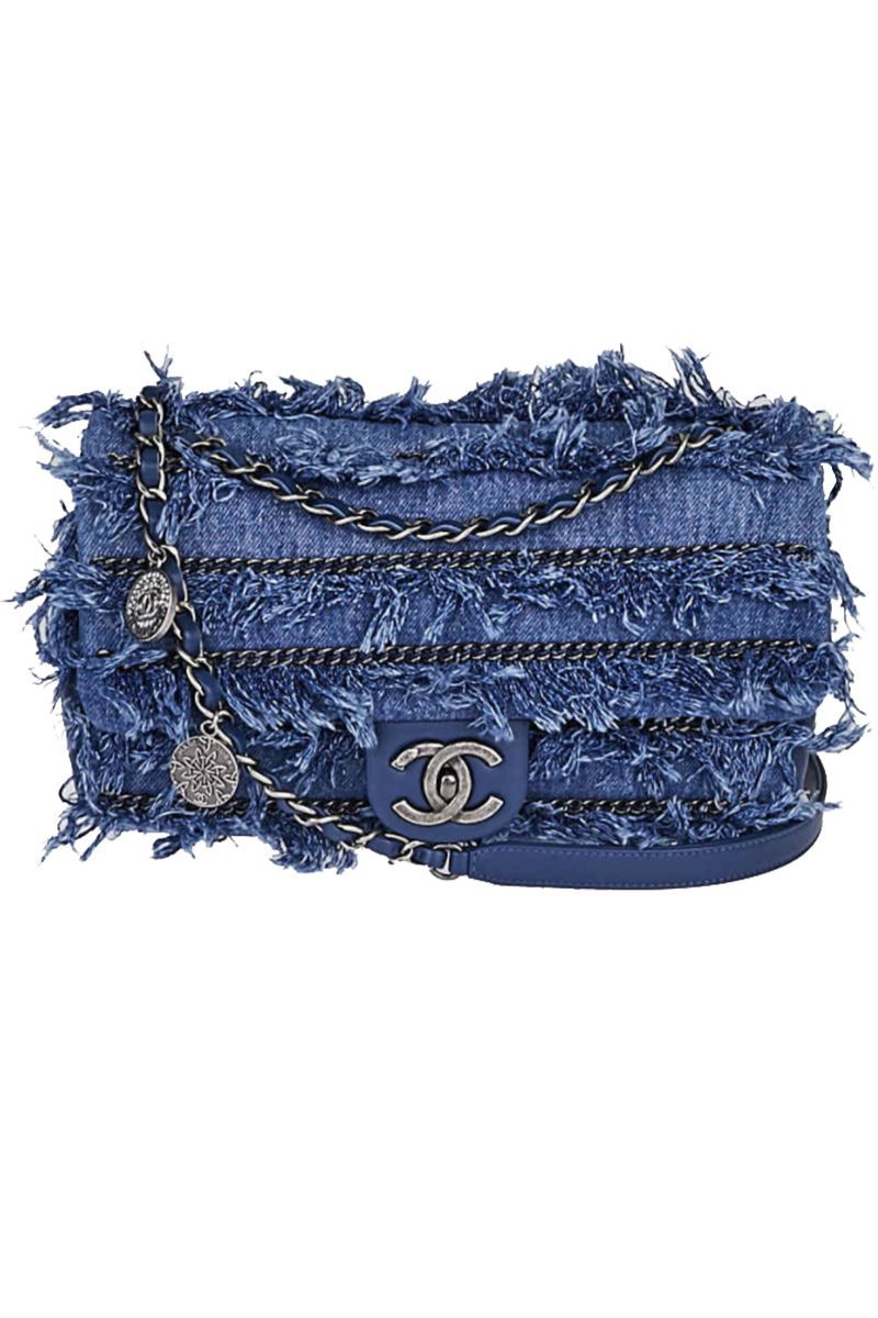 Chanel Blue Denim Fringe CC Small Flap Bag