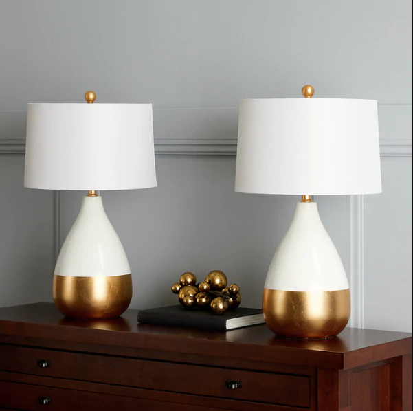 Safavieh White And Gold Table Lamp Set