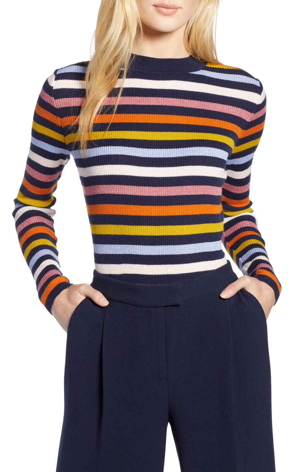 Halogen x Atlantic-Pacific Shimmer Stripe Sweater