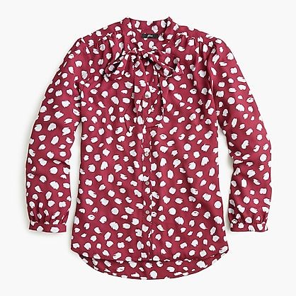 Tie-Neck Button-up Shirt in Brushstroke Print
