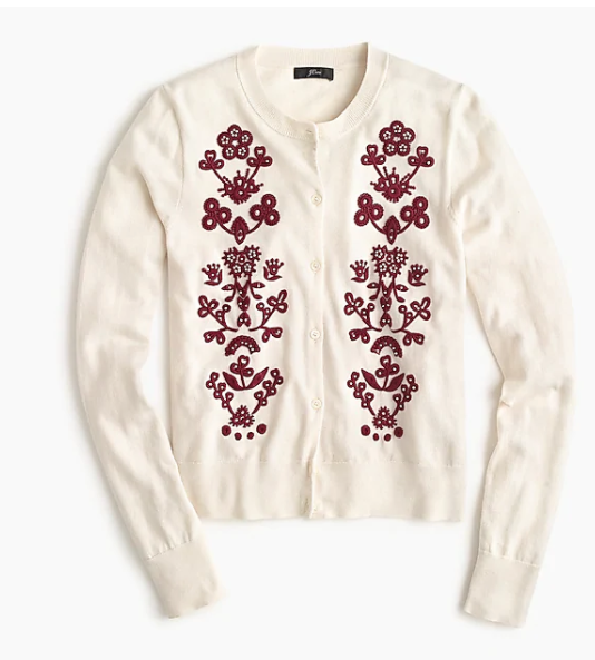 Cotton Jackie Cardigan Sweater in Foral Embroidery