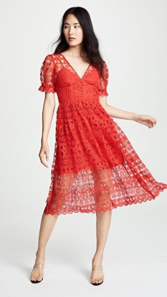 Self portrait red on sale embroidered midi dress