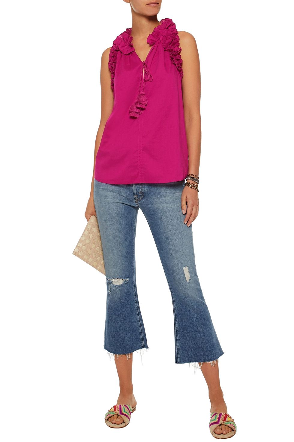A Magenta Ruffle-Trimmed Top