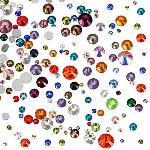 WILLBOND 1000 Pieces Flat Back Artificial Gems Flatback Rhinestones Round Glass Crystals 7 Mixed Sizes 1.5-6 mm for Nail Art Phone Craft DIY (Multicolor)