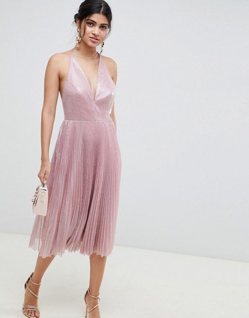 Midi Dress in Pleated Sequin 