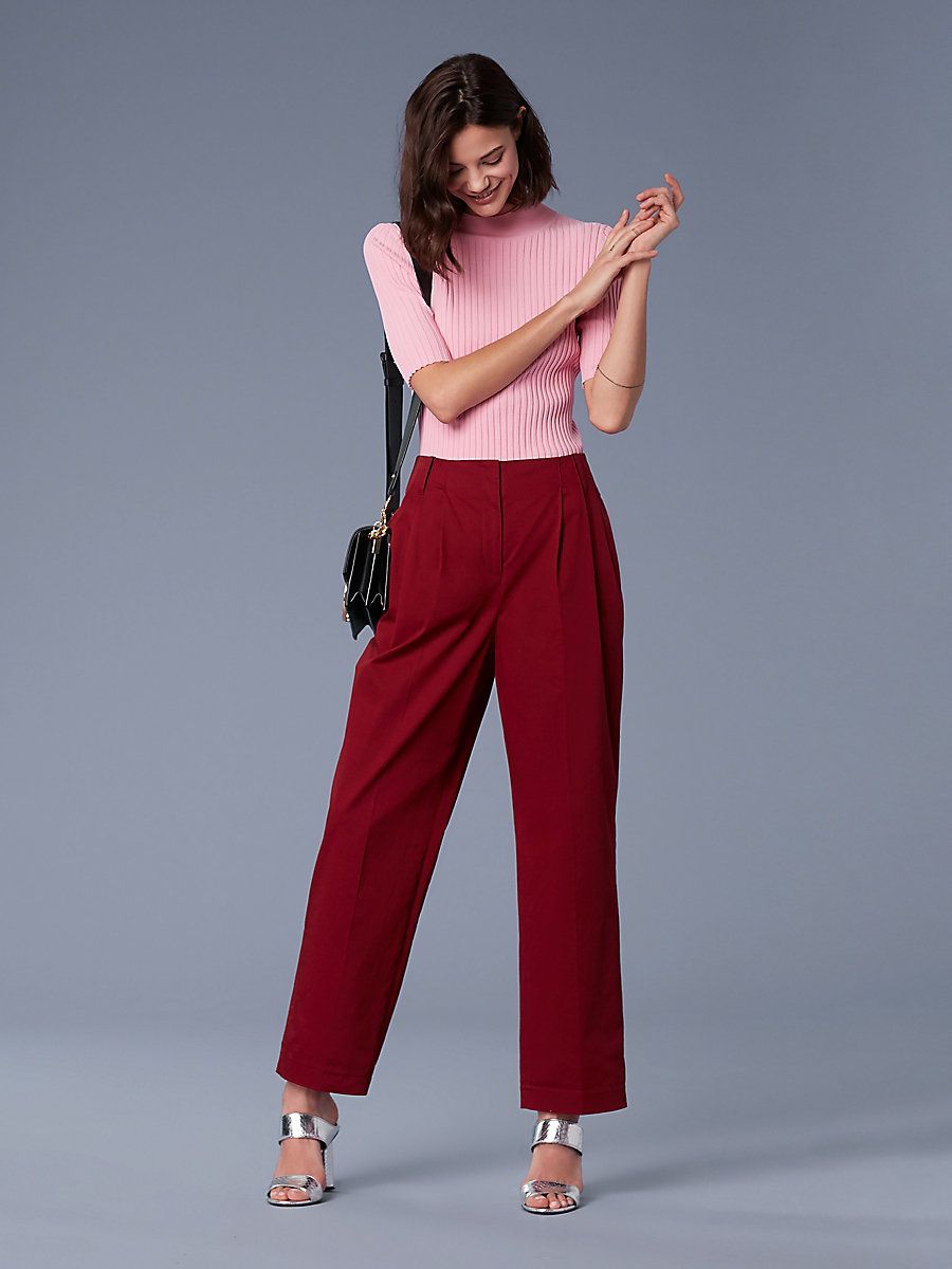 Pleat Front Tapered Cotton Pants