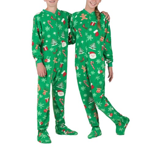 Footed Fleece Kids Pajamas in Tis the Season