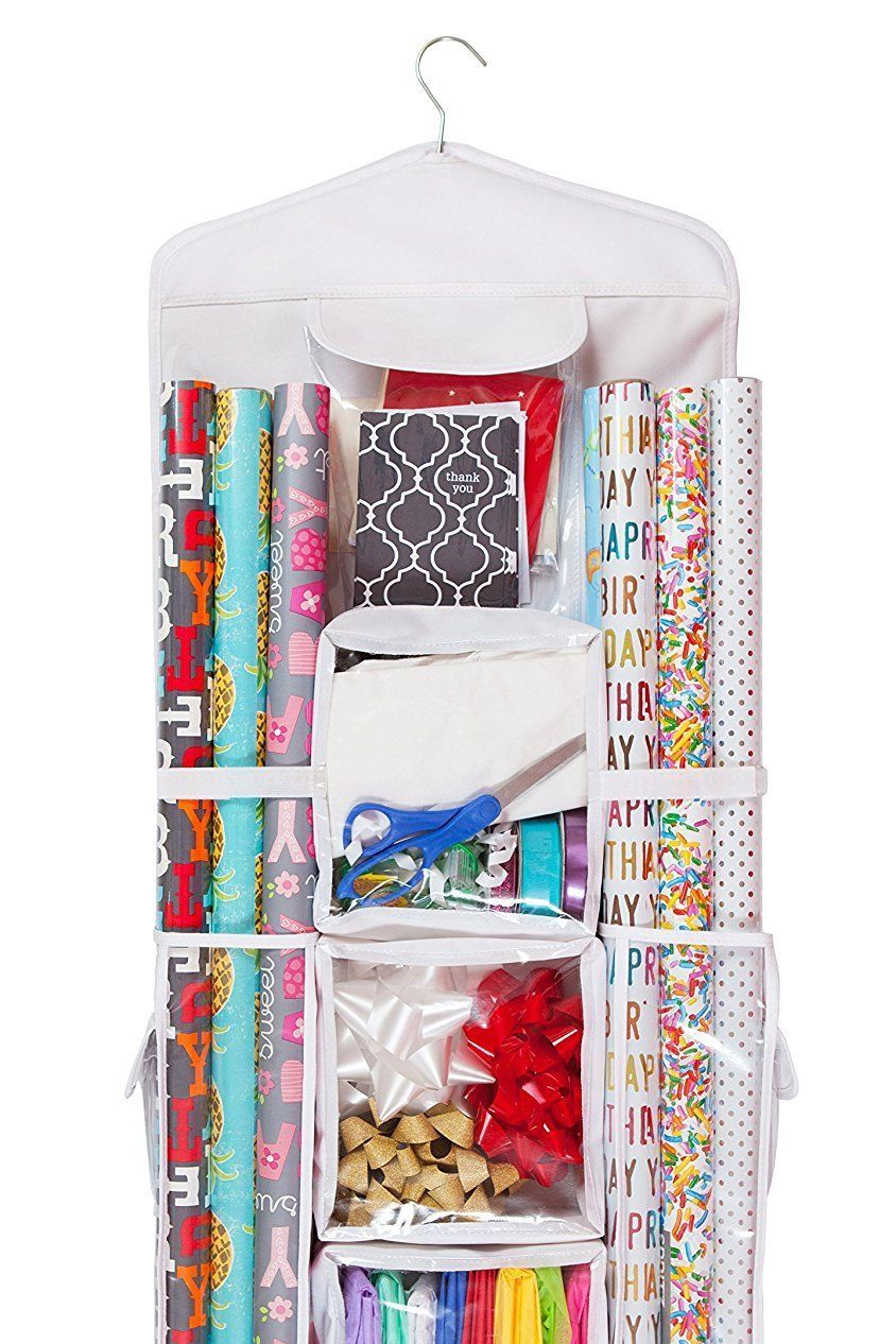 Gift Wrap Organizer Cart with Colorful DIY Drawer Labels  Gift wrap  organization, Organization cart, Gift bag organization