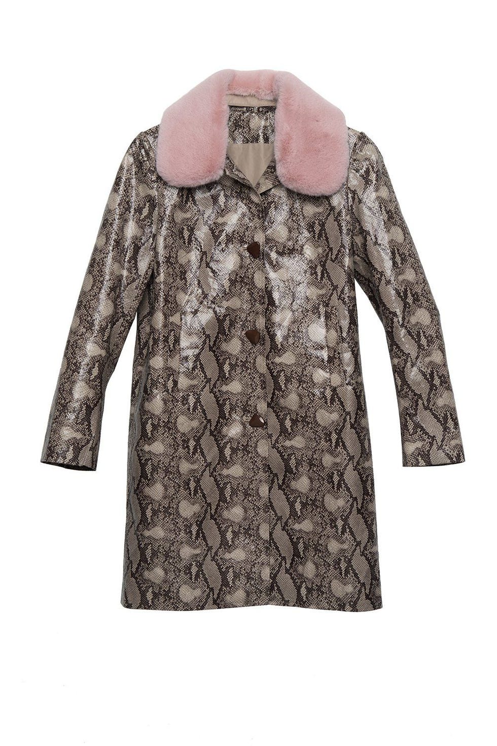 Shop It: Detachable Collar Snake Print Faux Leather Coat