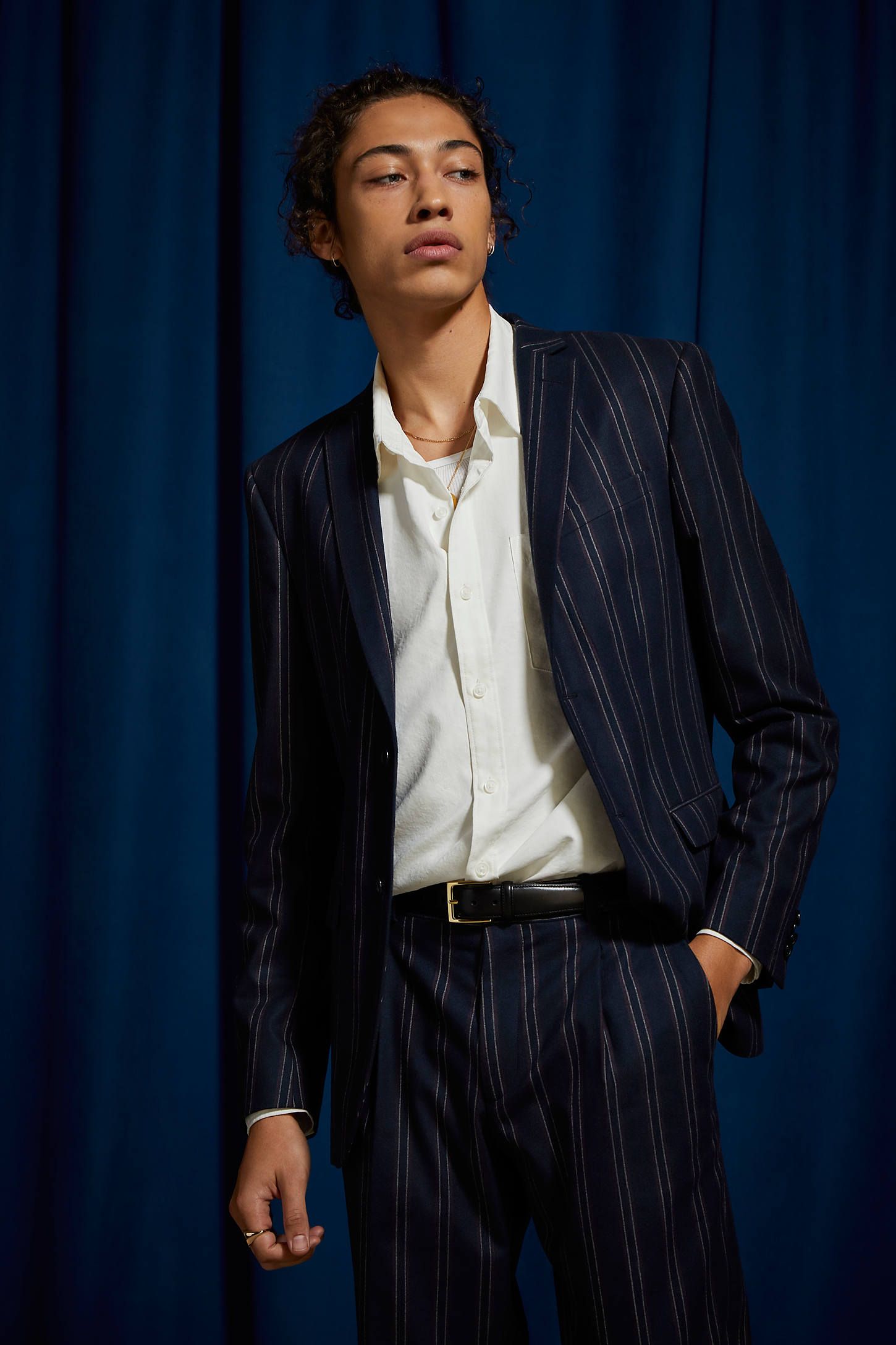 UO Navy Pinstripe Relaxed Fit Blazer