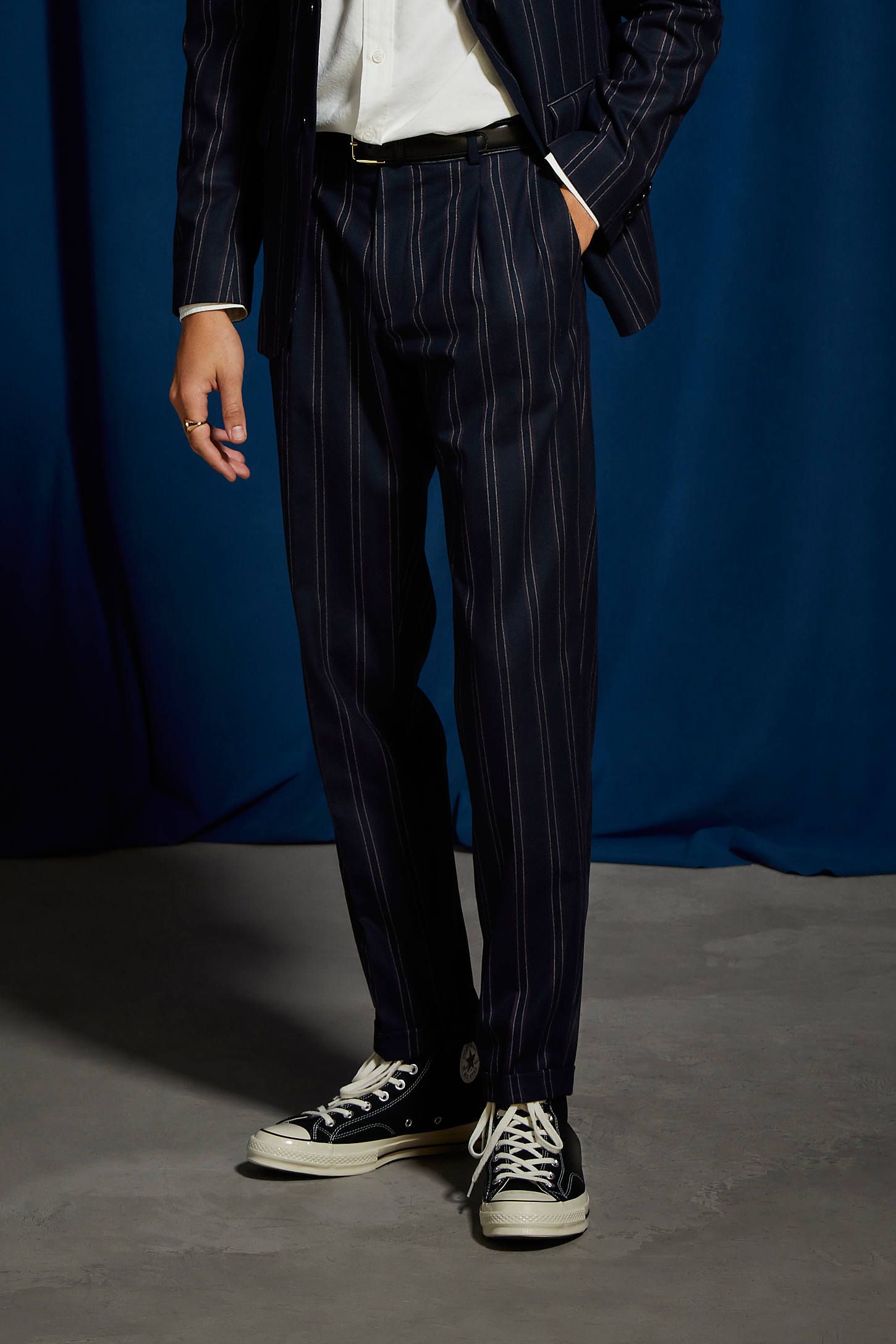 UO Navy Pinstripe Relaxed Fit Suit Pant