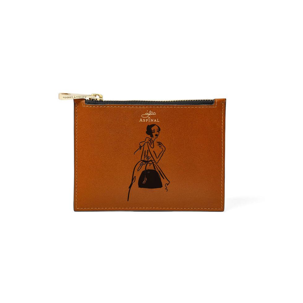Giles x Aspinal Small Pouch Embossed Girl on Smooth Tan