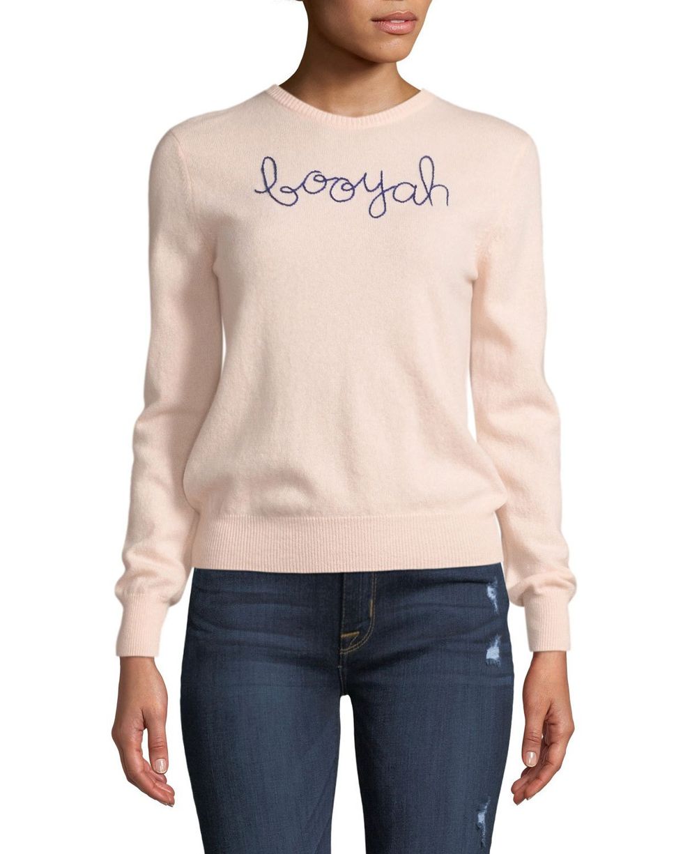 "Booyah" embroidered cashmere sweater
