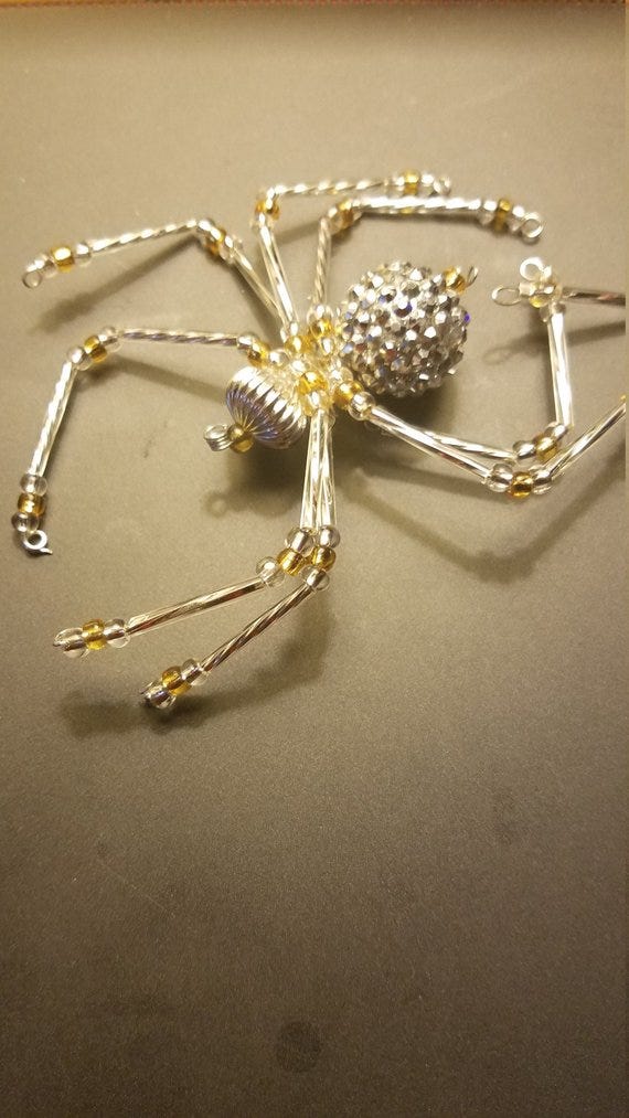 Gold and Silver Beaded Christmas Spider Ornament