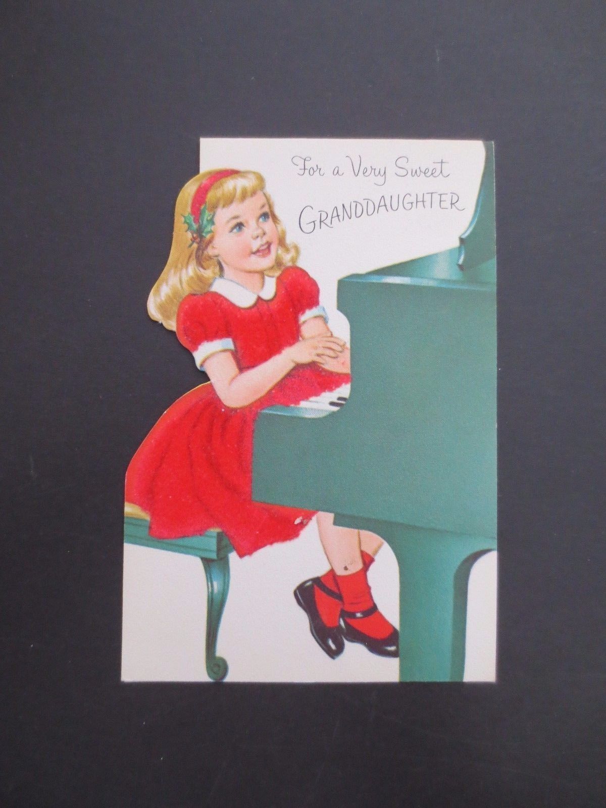 Vintage Christmas Card With Girl Playing Piano