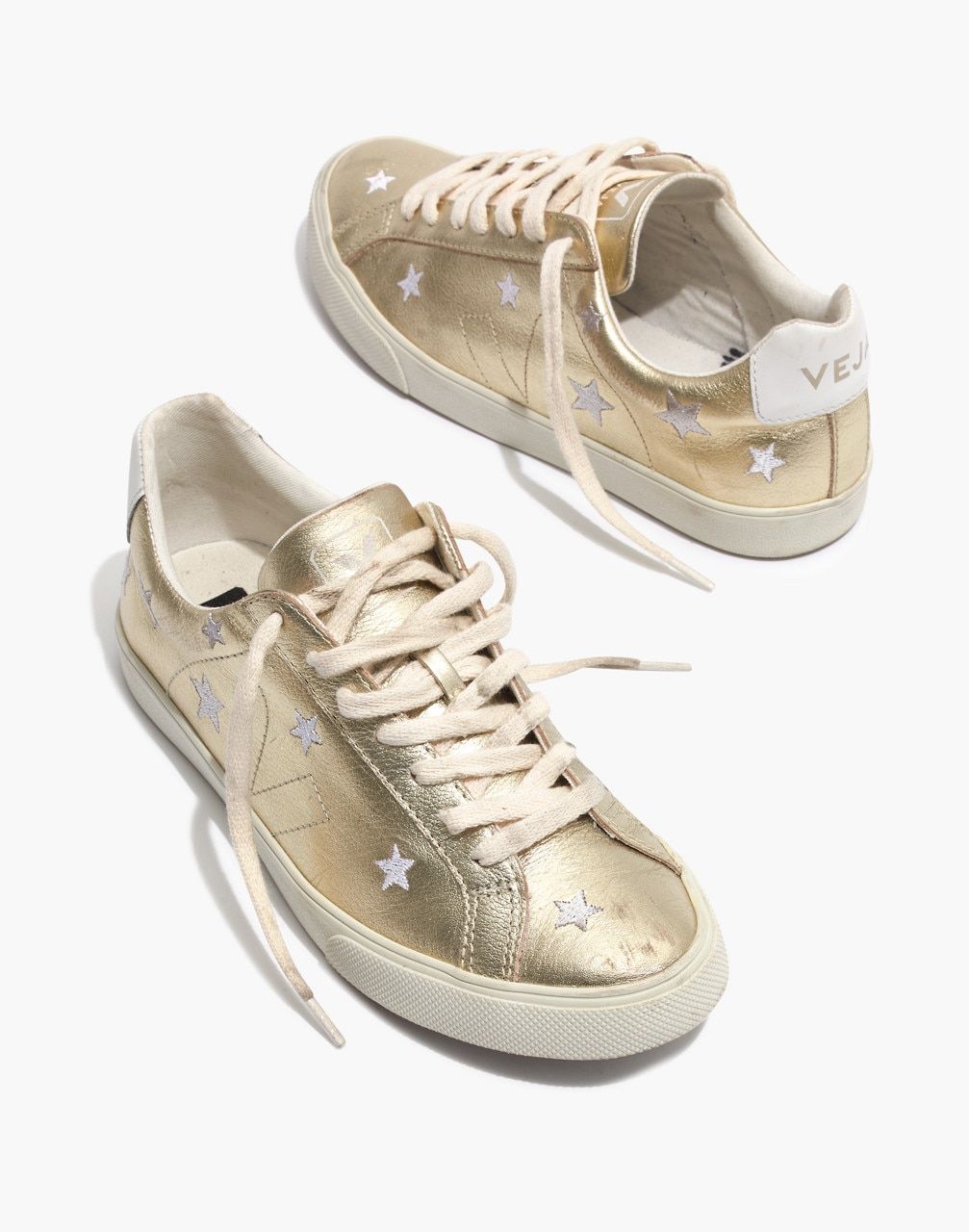 Star-Embroidered Gold Sneakers