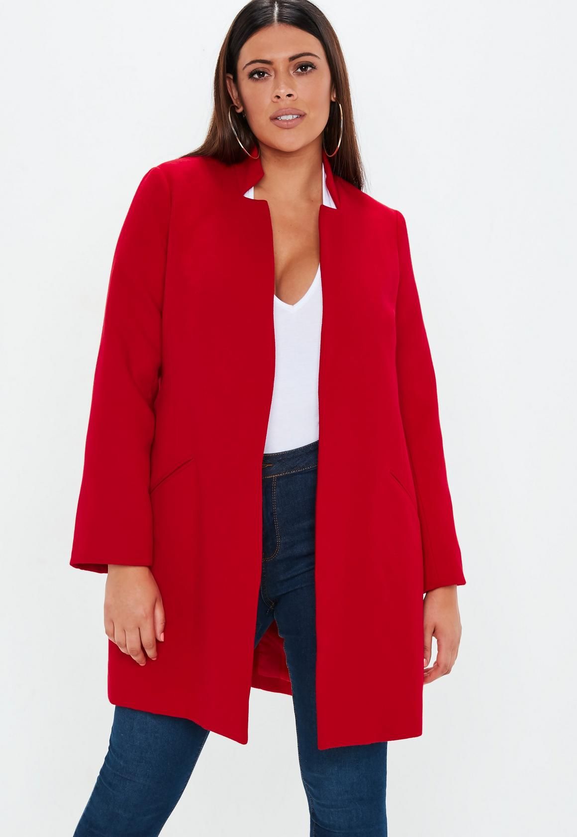 plus size collarless coat