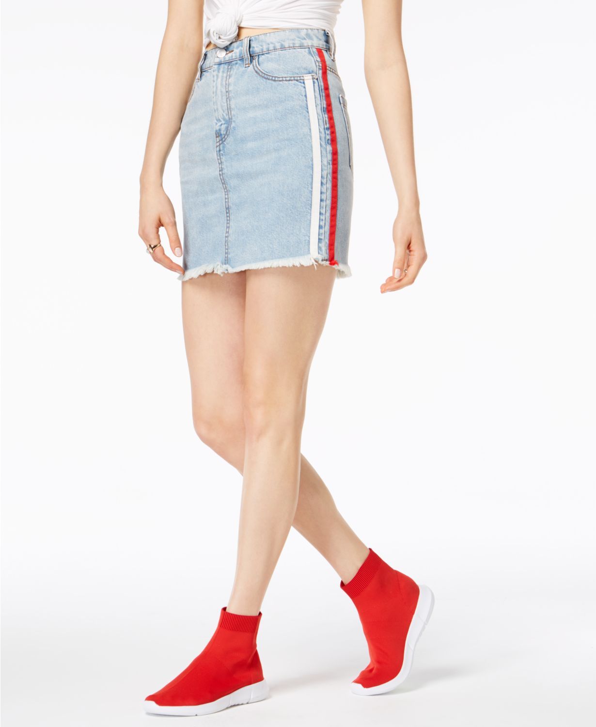 Side-Stripe Denim Skirt