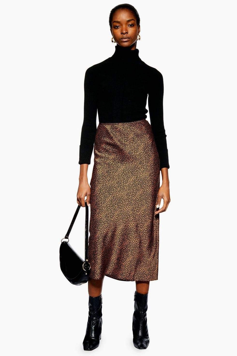 Spot Animal Satin Bias Midi Skirt