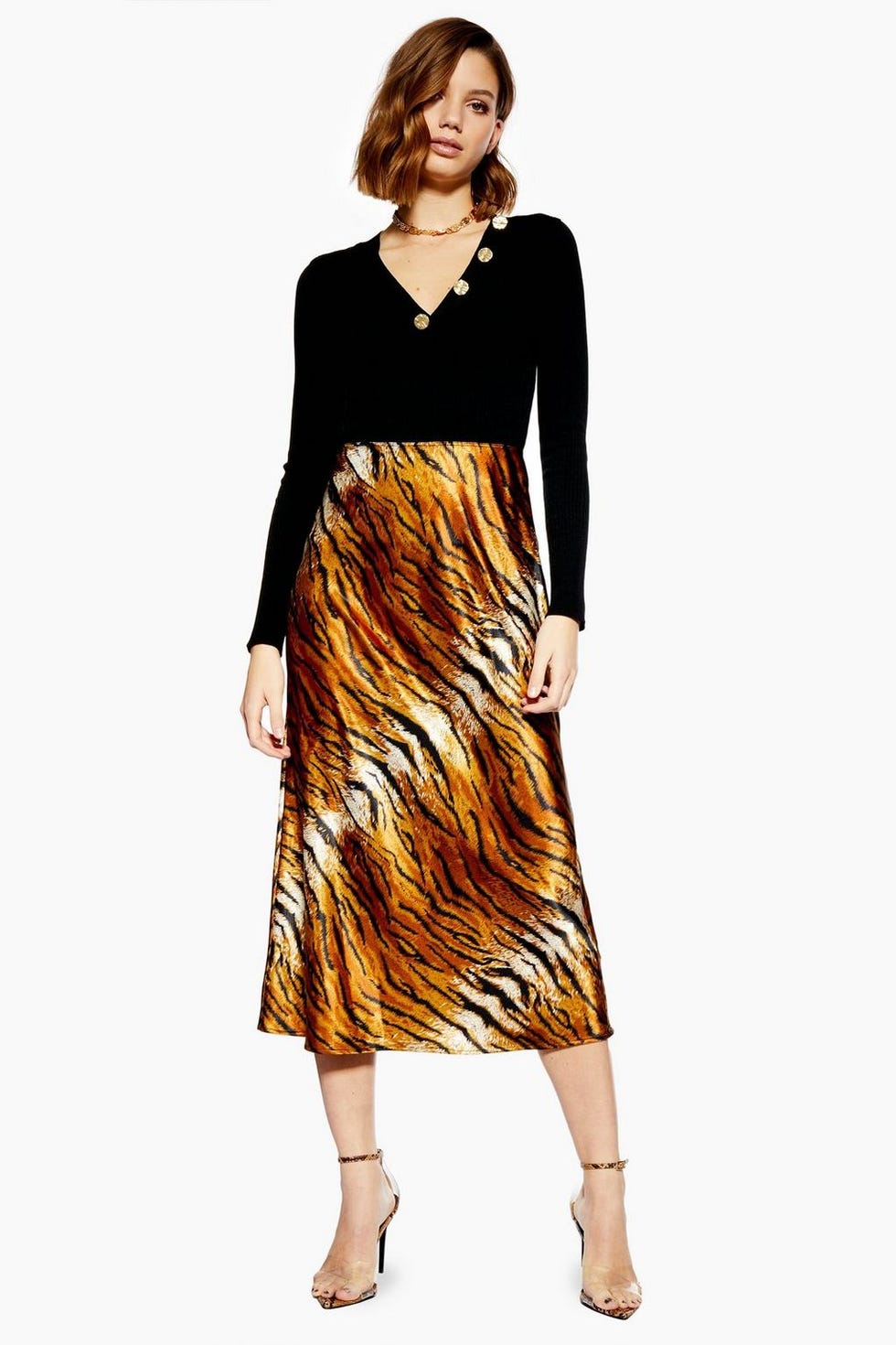 Tiger Satin Bias Midi Skirt