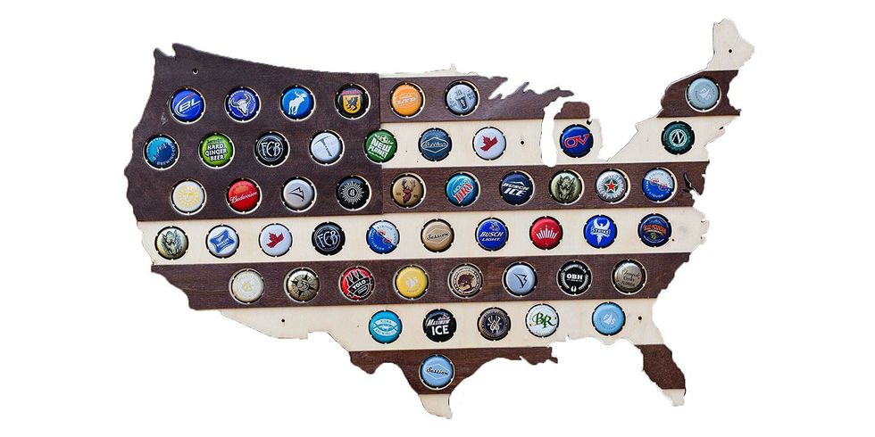 Striped USA Beer Cap Map