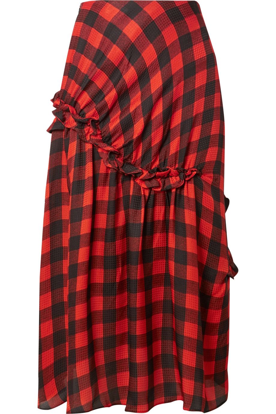 Adrienne Ruffled Checked Silk-Jacquard Midi Skirt