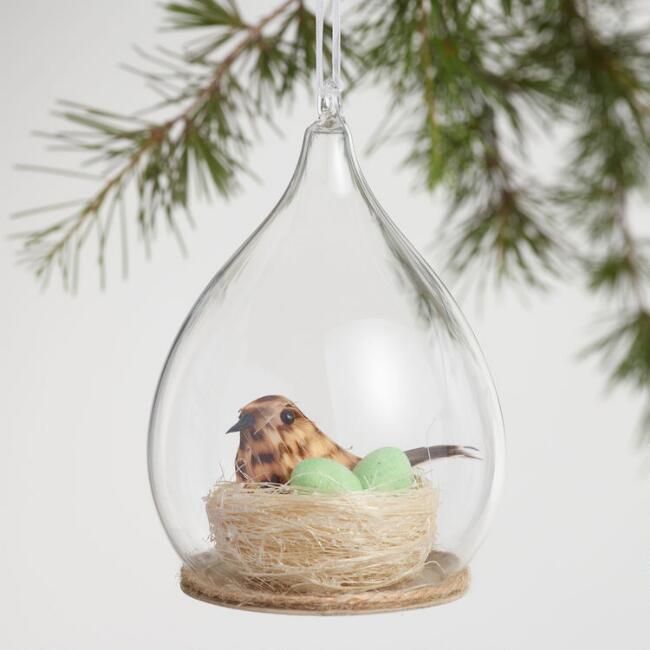 Bird Nest in Glass Cloche Ornament