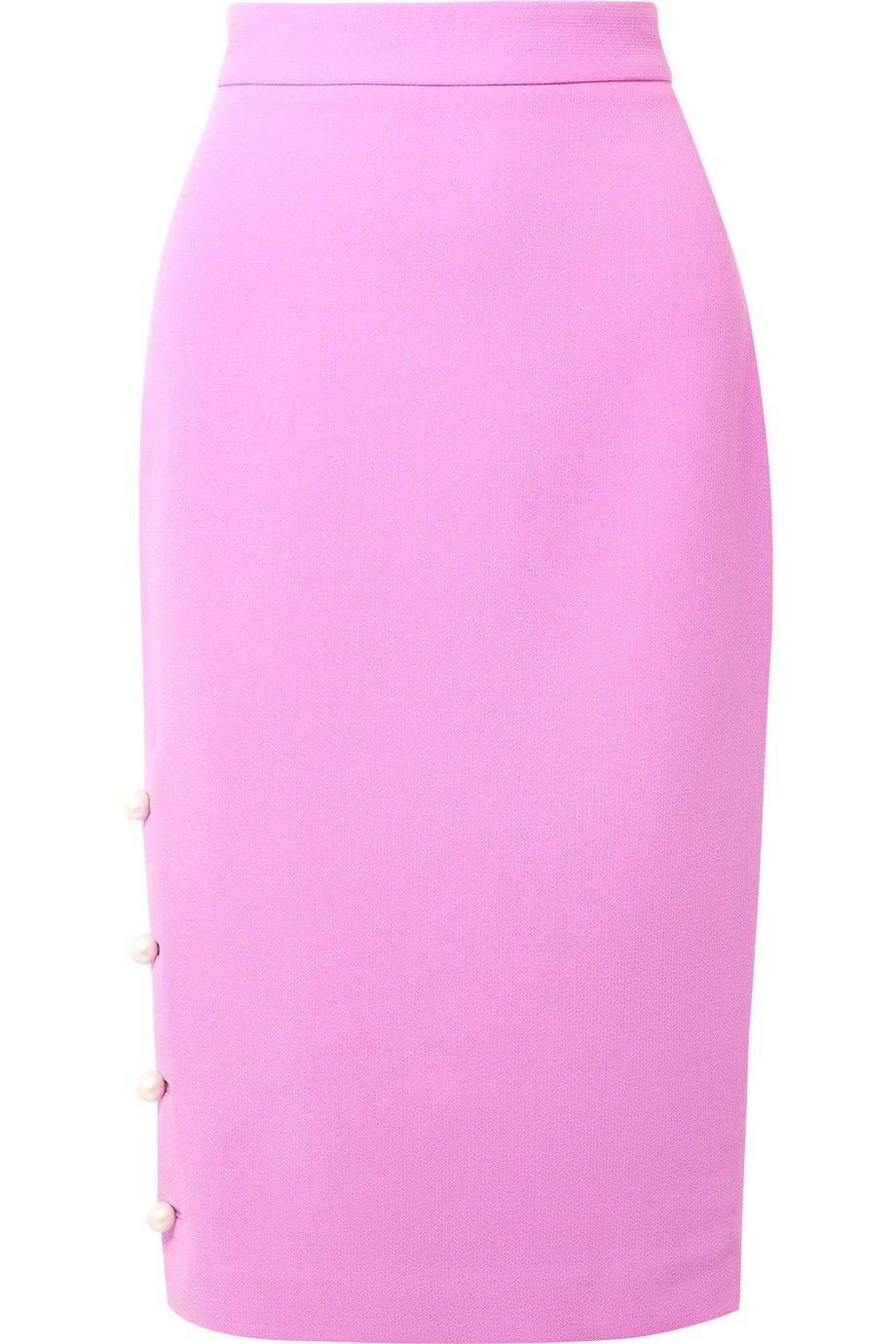 Faux Pearl-Embellished Wool-Blend Crepe Pencil Skirt
