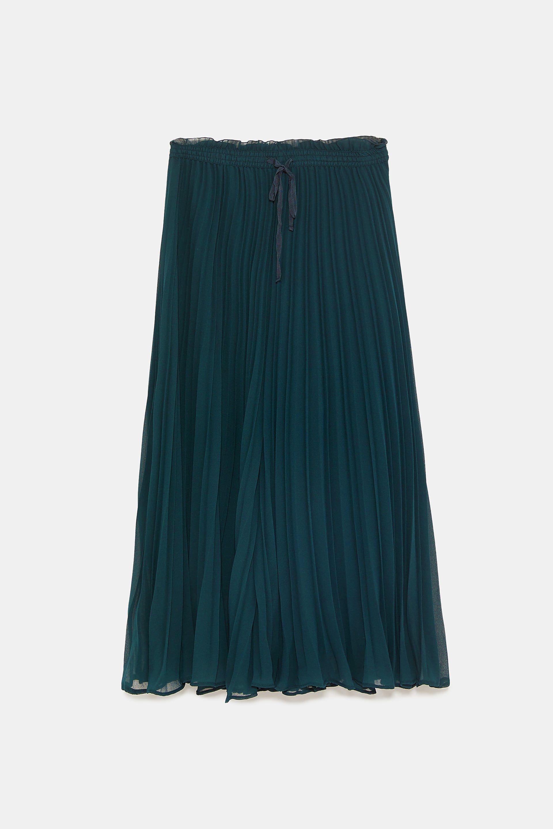 zara green pleated culottes