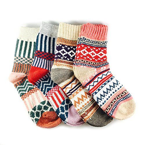 JOYCA & Co. Women's Multicolor Fashion Warm Wool Cotton Thick Winter Crew Socks