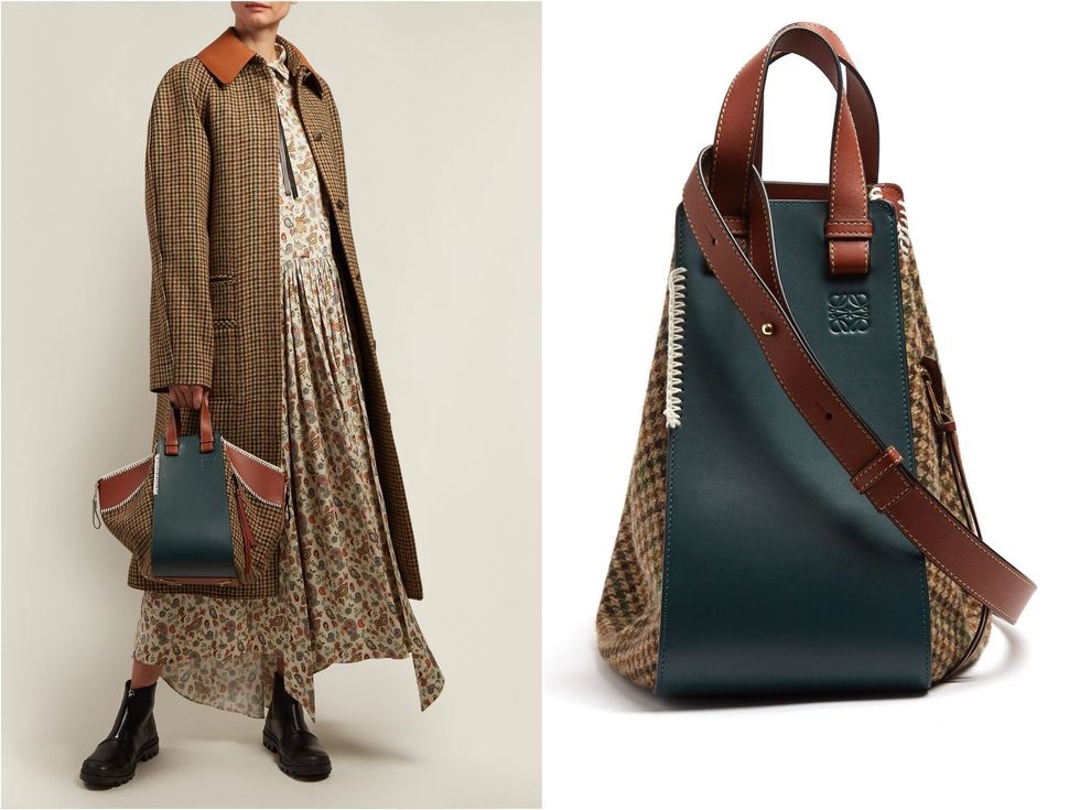 Loewe Hammock houndstooth and leather tote