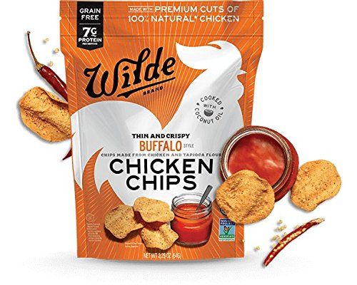 Wilde Chicken Protein Chips Buffalo, Made with Real Chicken, Thin and Crispy, Paleo-Certified Diet, Keto Snacks, Low-Carb, Healthy Fats, Low Sugar, Gluten-Free, Grain-Free, Non-GMO (4-Pack)