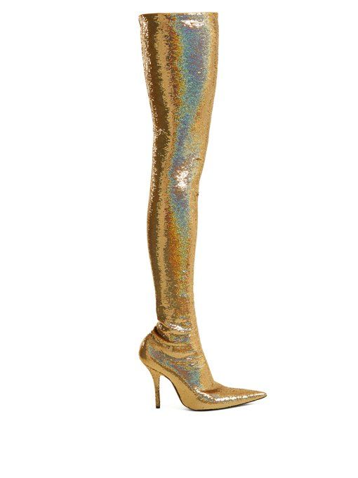 michelle obama gold thigh high boots